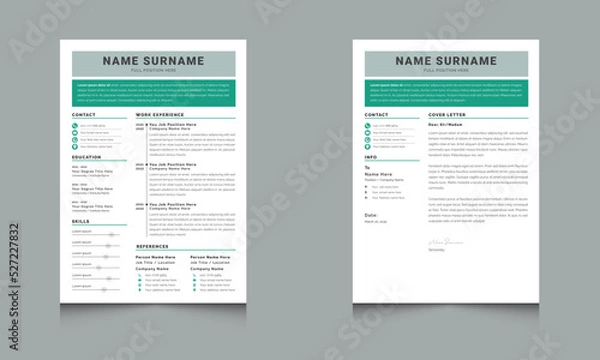 Fototapeta Professional Simple Resume/CV Layouts with Green Header Accents cv Template vector design