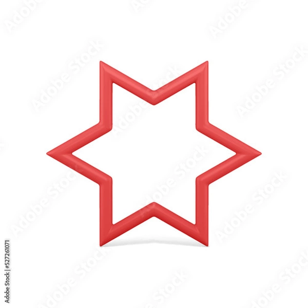 Fototapeta Shining red Christmas bauble six pointed star contoured design for fir tree decor realistic vector