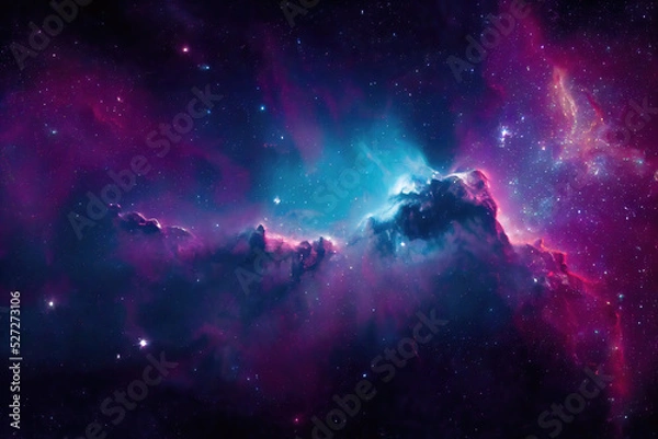 Obraz Illustration of a space cosmic background of supernova nebula and stars, glowing mysterious universe