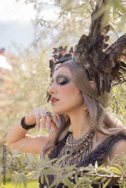 Obraz Gentle portrait of a girl in the image of a light elf with beautiful makeup
