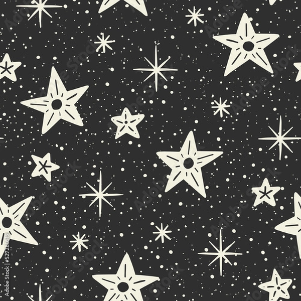 Obraz Hand Drawn Winter Stars Vector Seamless Patterns. Christmas Starry Sky Print. Winter Holidays, Noel, New Year Background. Decorative Backdrop For Fabric, Wrapping Paper. Black and White Doodle Design