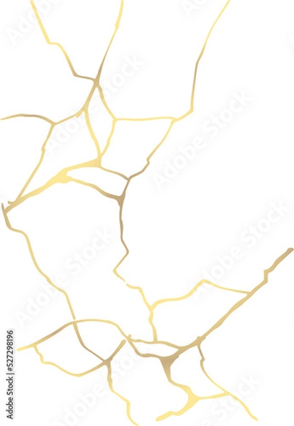 Fototapeta Kintsugi art style template. A4 design poster Abstract golden crack texture pattern on grey backdrop. Japanese vintage traditional craft Gold craquelure circle background. Vector illustration graphics
