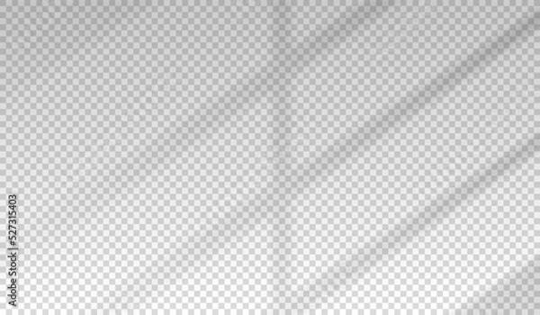 Obraz Shadow from reflecting blind. Reflected shades on sun light window on wall. Overlay effect design print. Natural shade blinds isolated on transparent background. Reflect sunlight soft shading. Vector