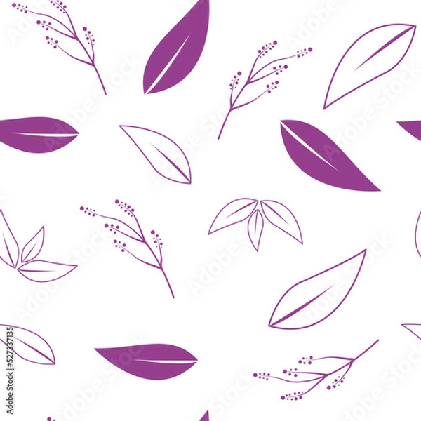 Fototapeta Purple pattern of leaves and plants. Seamless background, vector pattern design.