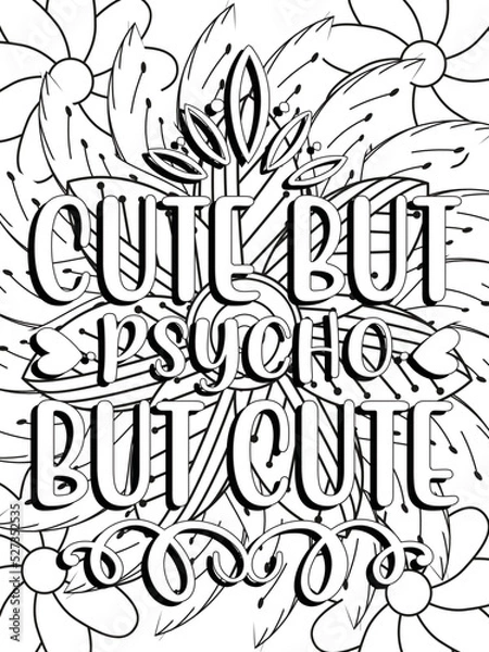 Obraz Funny-Quotes Coloring pages. Coloring page for adults and kids. Vector Illustration.