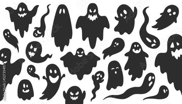 Obraz Set of cartoon ghosts. Spooky and Funny Halloween ghosts with different expressions. Cute spirits