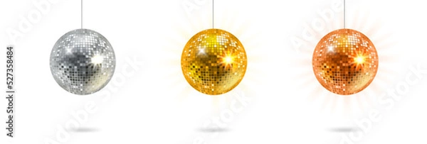 Obraz Bright glowing disco balls set isolated on black background