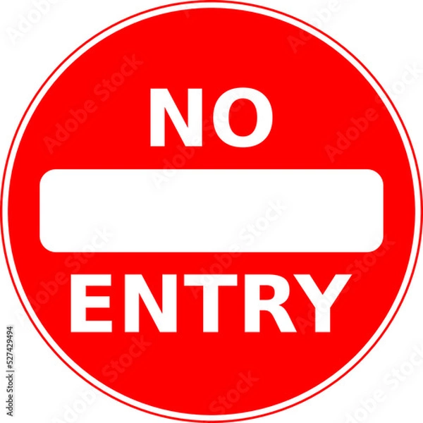 Fototapeta Vector graphic of a uk warning of a no entry ahead road sign. It consists of a white bar and the words no entry contained within a red circle
