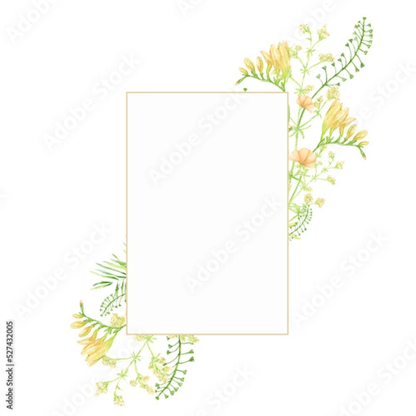 Obraz Watercolor tropical leaves frame, floral greenery trendy Hand painted isolated illustration, tropic summertime jungle motif banner, birthday greeting, Invitation template
