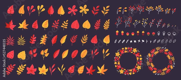 Fototapeta A set of autumn leaves and branches for the design of designer products for Thanksgiving