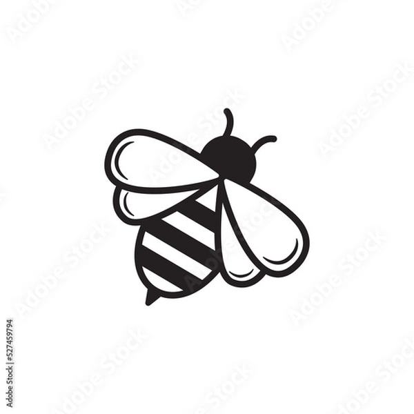 Fototapeta Simple bee vector illustration with a black and white design. Bee icon on isolated background