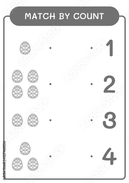 Fototapeta Match by count of Easter egg, game for children. Vector illustration, printable worksheet
