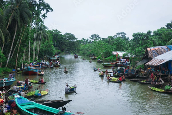 Fototapeta Largest Floating Guava Market in the World - Bhimruli, Barishal, Bangladesh