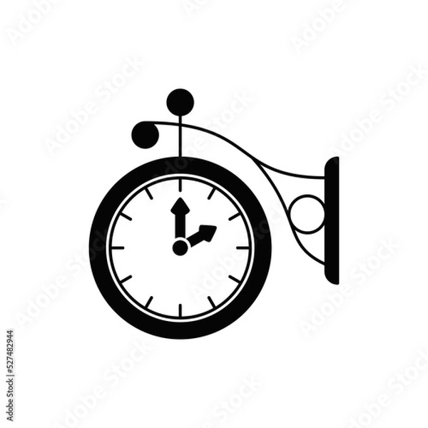 Fototapeta Wall clock with bracket icon in black flat glyph, filled style isolated on white background