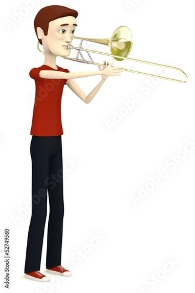 Fototapeta 3d render of cartoon character with trumpet