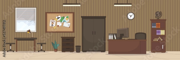 Fototapeta Cute and nice design of Detective story Room Inside with furniture and interior objects vector design