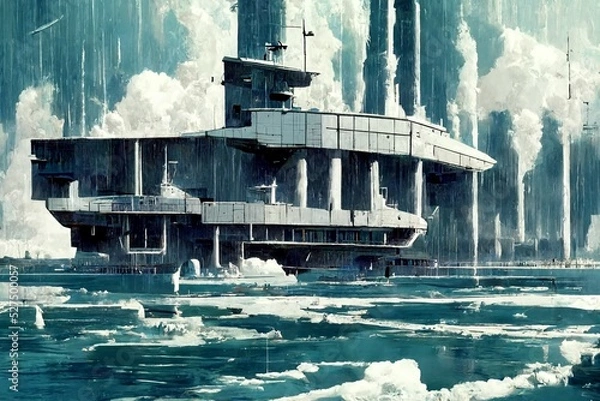 Obraz A building that looks like some kind of base built on an icy land.