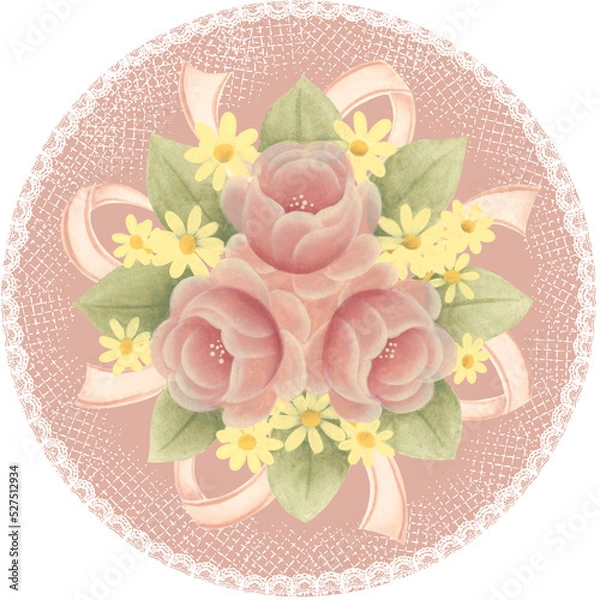 Obraz かわいいピンクのバラの花束④