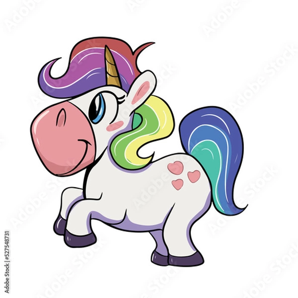 Obraz Vector children's drawing, hand-drawn on a white isolated background, funny unicorn for banners, postcards, stickers