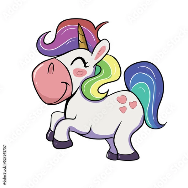 Obraz Vector children's drawing, hand-drawn on a white isolated background, funny unicorn for banners, postcards, stickers