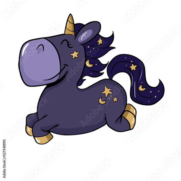 Obraz Vector children's drawing, hand-drawn on a white isolated background, funny unicorn for banners, postcards, stickers