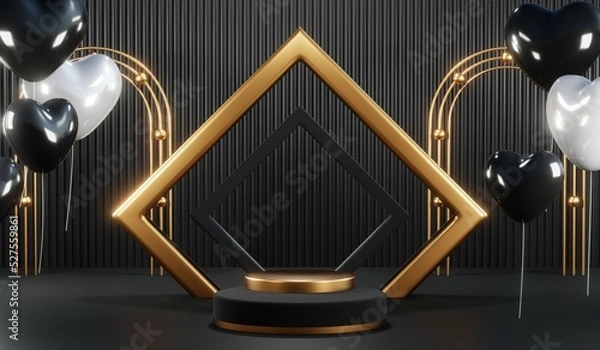 Fototapeta 3D rendering of blank product background for cream cosmetics Modern black podium background