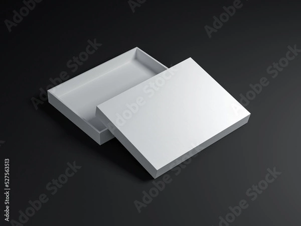 Fototapeta Open White Box Mockup on black background, 3d rendering