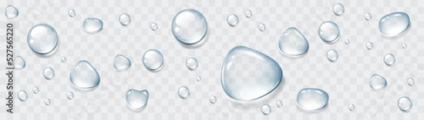 Fototapeta Realistic transparent water drops set. Rain drops on the glass. Isolated vector illustration
