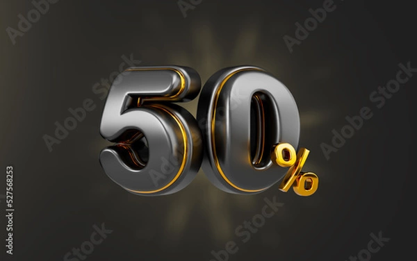 Obraz black Friday offer 50 percent discount sale banner on dark background 3d render concept for shopping