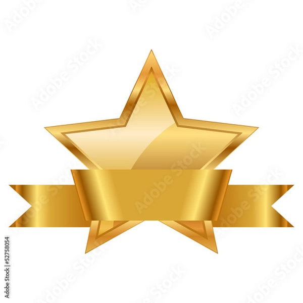 Obraz Vector illustration of gold star award with shiny ribbon