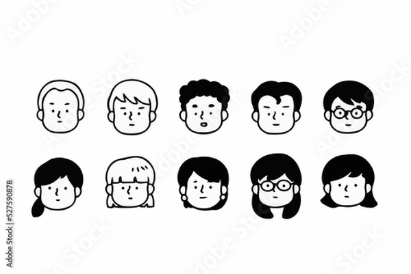 Obraz Outline avatars profile set, office workers, hand-drawn icon style, character design,  vector illustration.