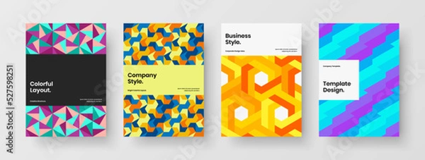 Fototapeta Bright front page vector design illustration composition. Clean geometric pattern corporate cover layout set.