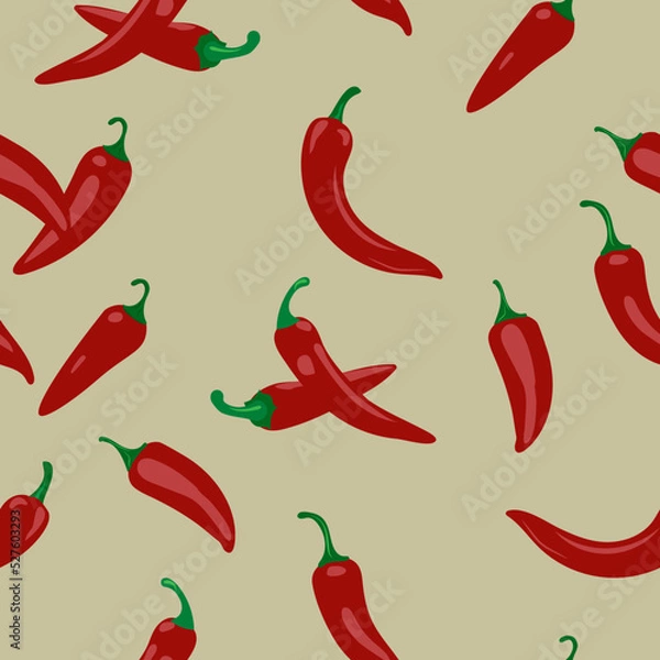 Fototapeta Cute cartoon red chilli. Seamless pattern design.