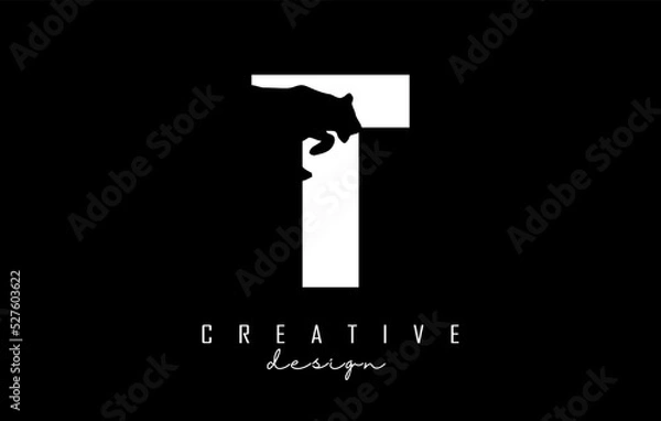 Fototapeta Vector illustration of abstract letter T with tiger shape cut.