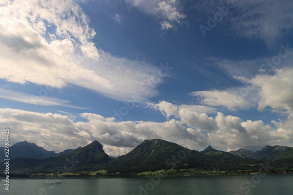 Obraz Wunderschönes Salzkammergut; Südliches Seeufer des Wolfgangsees mit Rettenkogel, Sparber, Bleckwand und Wieslerhorn