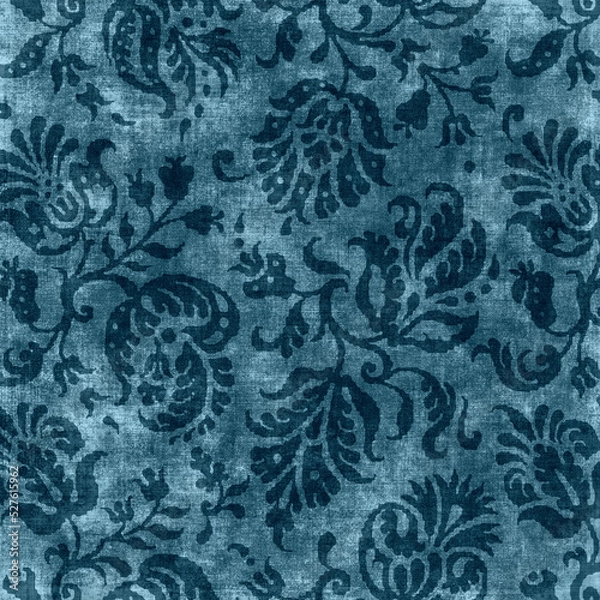 Fototapeta Deep toned blue antique tapestry pattern
