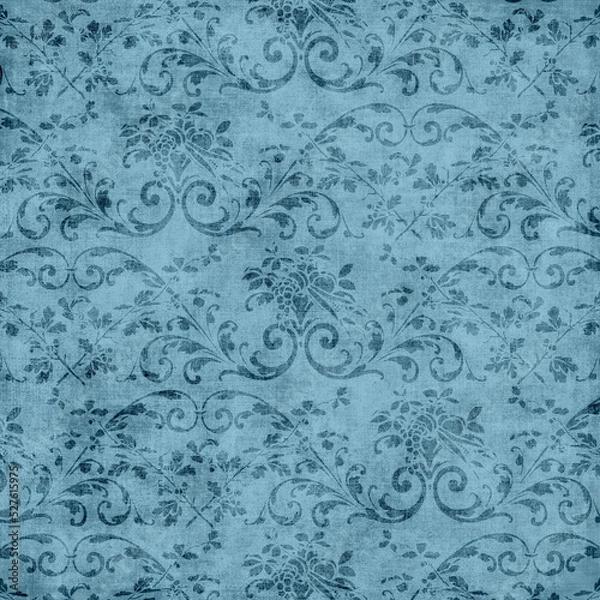 Fototapeta Deep toned blue antique tapestry pattern