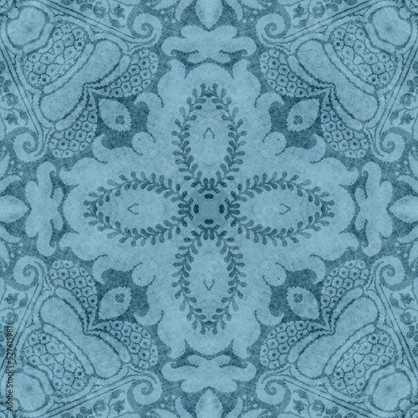 Fototapeta Deep toned blue antique tapestry pattern