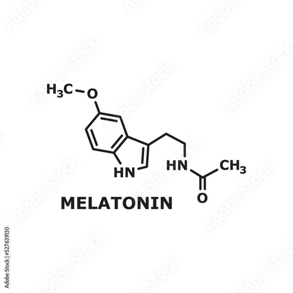Fototapeta Structural formula of melatonin hormone isolated thin line icon. Vector melatonin hormone that anticipates daily onset of darkness, sleep hormone outline structure. Circadian rhythms synchronization
