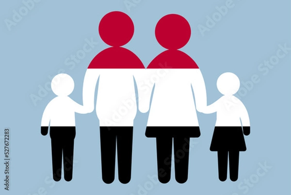 Obraz Yemen flag with family concept, parent and kids holding hands, immigrant idea, flat design asset