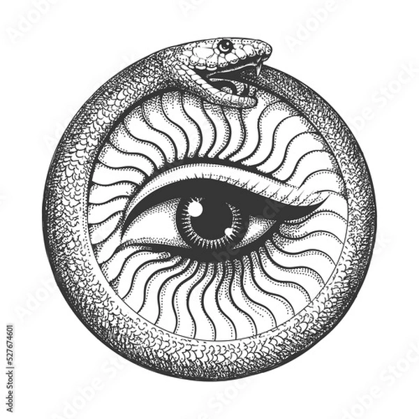 Fototapeta Ouroboros Snake with Eye Inside Esoteric Symbol Tattoo
