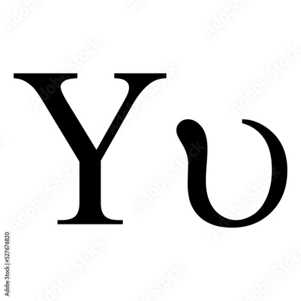 Obraz Black upsilon symbol icon with name. greek alphabet letter