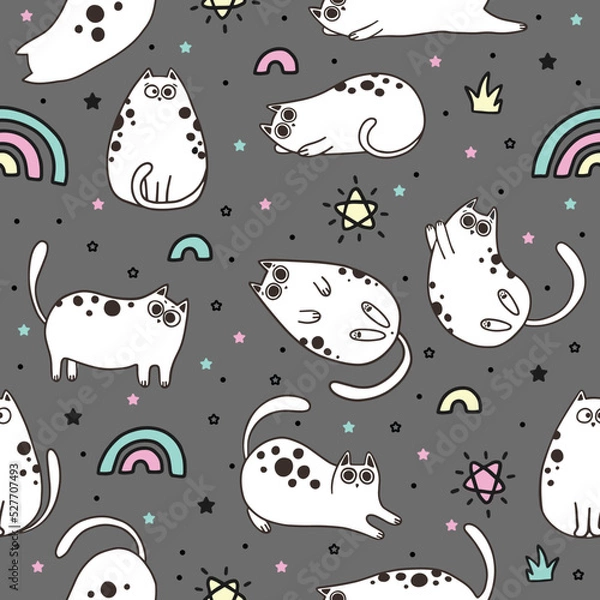 Obraz Seamless pattern with cute kittens. Creative childish texture. Great for fabric, textile vector illustration