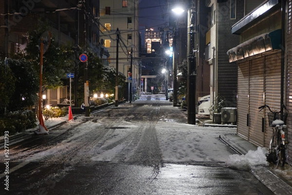 Obraz 東京に積もった雪　路面凍結
