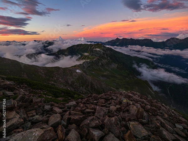 Obraz 笠ヶ岳山頂夕焼け