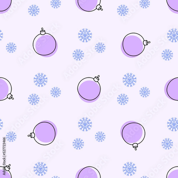 Fototapeta Cute Christmas pattern with snowflakes and balls for factory prints, wrapping paper and gift wrapping.