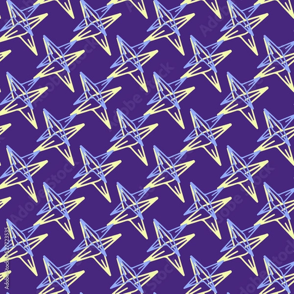 Fototapeta Cute sky pattern on a dark background with bright stars for factory prints, children's clothing, wrapping paper and gift wrapping.