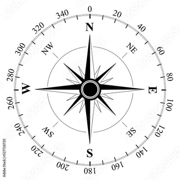 Fototapeta Compass rose silhouette over transparent backgound.