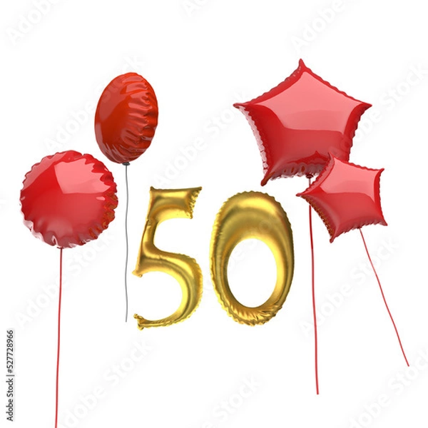 Fototapeta 3D rendering Anniversary Birthday invitation template with realistic balloons