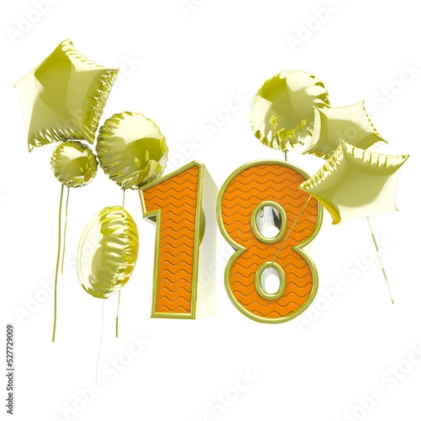 Fototapeta 3D rendering Anniversary Birthday invitation template with realistic balloons